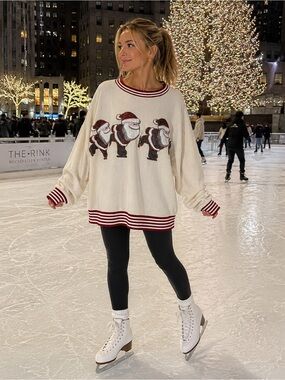 H&M Cream Long Sleeve Top with Santa Design